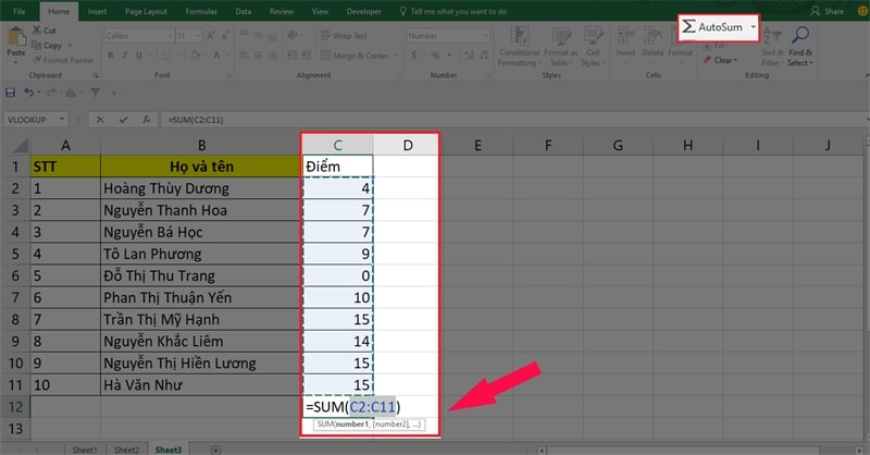 Cách tính tổng một cột trong Excel nhanh nhất