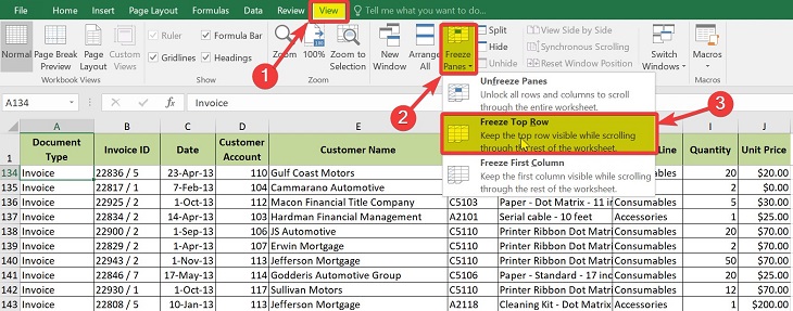 Cách cố định cột, dòng trong Excel