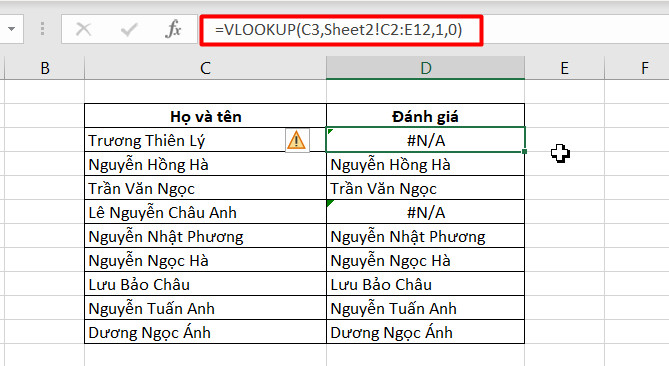 Cách dùng hàm VLOOKUP trong Excel lọc dữ liệu trùng nhau